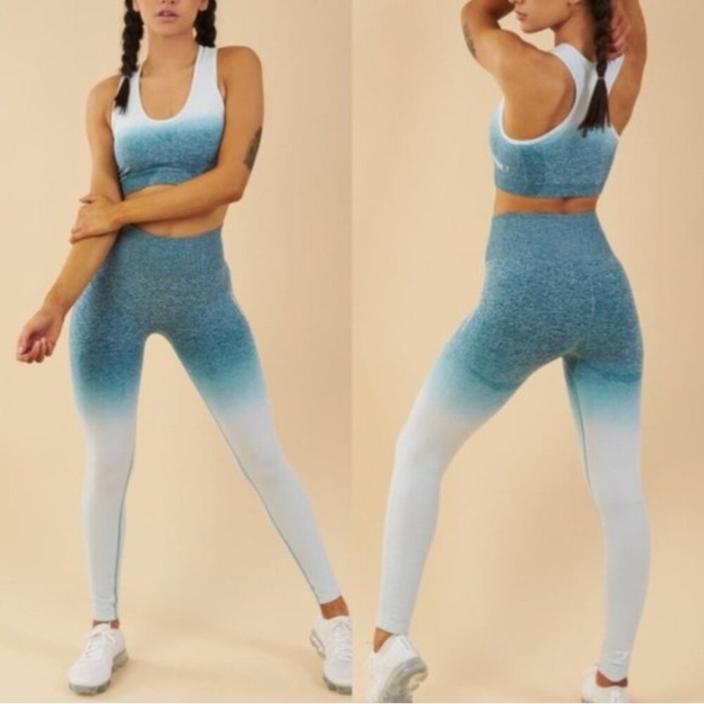 Gymshark teal white ombré seamless workout leggings sweat wicking high rise